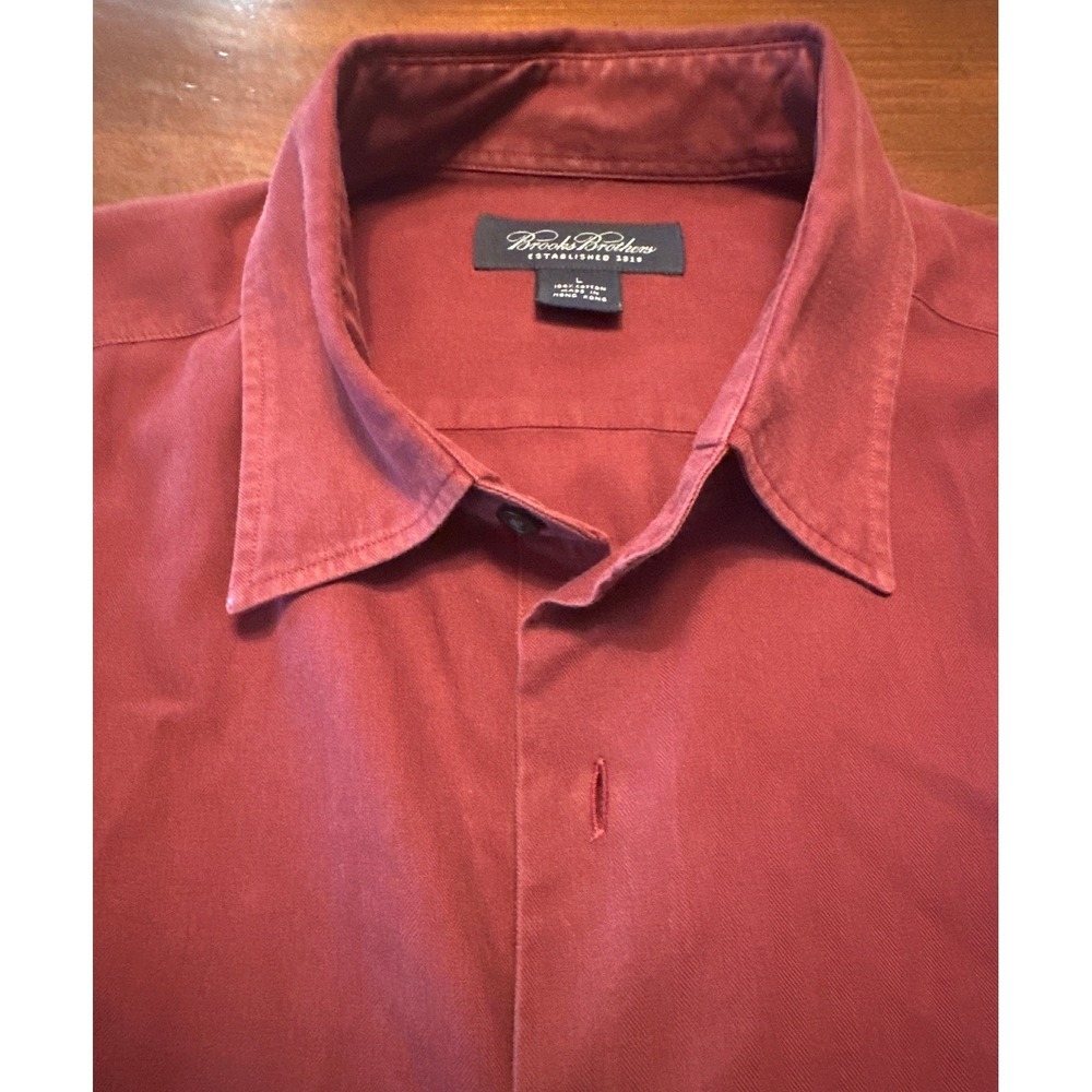 Brooks Brothers Button Down Shirt Mens L Burgundy Excellent Herringbone Cotton